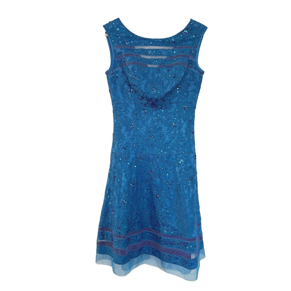 y2k Deadstock Mandalay Julian‎ Joyce Blue Unconventional Lace Sequin Party Dress